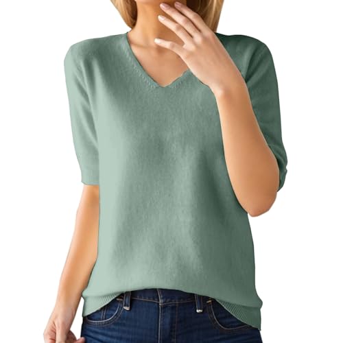 PODOLIXIA Kurzarm Pullover Damen Elegant Sommer Strick Tops Damen Leicht Hautfreundlich Strick-Oberteile Kurzen Ärmeln Strickpulli, Einfarbig V-Ausschnitt Sweater Strickpullover PODOLIXIA Kurzarm Pullover Damen Elegant Sommer Strick Tops Damen Leicht Hautfreundlich Strick-Oberteile Kurzen Ärmeln Strickpulli, Einfarbig V-Ausschnitt Sweater Strickpullover von PODOLIXIA