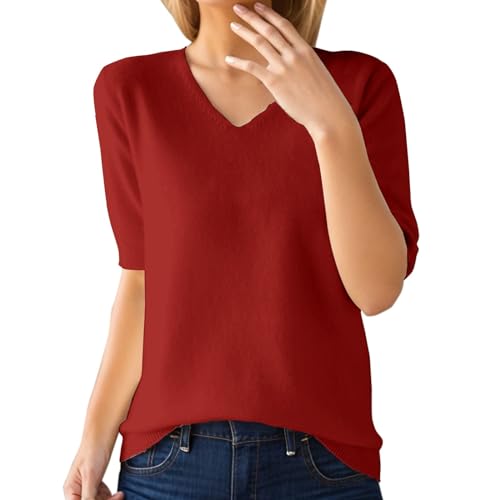 PODOLIXIA Kurzarm Pullover Damen Elegant Sommer Strick Tops Damen Leicht Hautfreundlich Strick-Oberteile Kurzen Ärmeln Strickpulli, Einfarbig V-Ausschnitt Sweater Strickpullover PODOLIXIA Kurzarm Pullover Damen Elegant Sommer Strick Tops Damen Leicht Hautfreundlich Strick-Oberteile Kurzen Ärmeln Strickpulli, Einfarbig V-Ausschnitt Sweater Strickpullover von PODOLIXIA