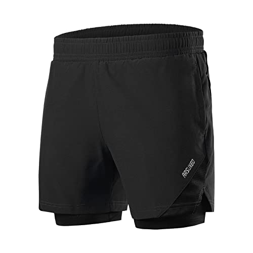 PODOLIXIA Kurze Hosen Herren Sport mit integrierter Kompressionshose Baggy Bermuda Jogginghose Mesh Atmungsaktiv Sportshorts 2 in 1 Laufshorts mit Handytasche Quick Dry Running Fitness Herren-Shorts von PODOLIXIA