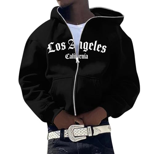 PODOLIXIA LOS Angeles Druke Herren-Jacken mit Kapuze Leicht Dünne Übergangsjacke Full Zip Kapuzenpullover Hoodie Reißverschluss Streetwear Männer Herbstjacke von PODOLIXIA