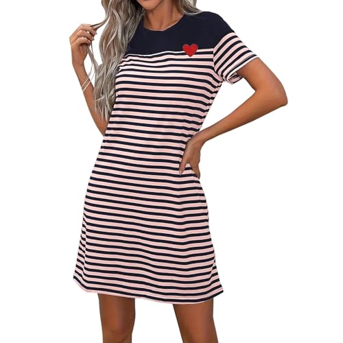 PODOLIXIA Nachthemd Damen Sommer Kurzarm Streifen Nachtkleid Damen Rundhals Sommerkleid Damen Lange Sleepshirt Schlaf Tshirt Kleid Nachtwäsche Damen Sommer Negligee Loungewear PODOLIXIA Nachthemd Damen Sommer Kurzarm Streifen Nachtkleid Damen Rundhals Sommerkleid Damen Lange Sleepshirt Schlaf Tshirt Kleid Nachtwäsche Damen Sommer Negligee Loungewear von PODOLIXIA