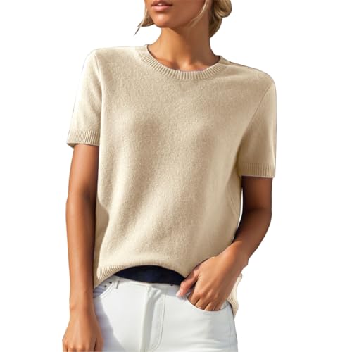 PODOLIXIA Pullover Damen Kurzarm Kaschmirimitat Elegant Frühling Sommer Sweatshirt Rundkragen Frauen Oberteil Bluse Kurzen Ärmeln Strick Tops Einfarbig Strickpullover Casual Sweater PODOLIXIA Pullover Damen Kurzarm Kaschmirimitat Elegant Frühling Sommer Sweatshirt Rundkragen Frauen Oberteil Bluse Kurzen Ärmeln Strick Tops Einfarbig Strickpullover Casual Sweater von PODOLIXIA