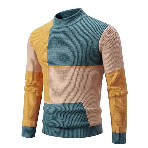 PODOLIXIA Pullover Herren Rollkragen Strickpullover Turtleneck Gestrickt Color-Blocking Winter Herbst Oberteile Men's Strickwaren Langarm Knits Rollkragenpullover Freizeit Langarmshirts von PODOLIXIA