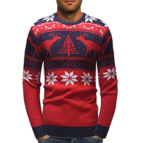 PODOLIXIA Pullover Herren Rundkragen Langärmeliges Knits Sweater Weihnachten Bedruckte Strickpullover Mode Pulli Lässiger Strick-Pulli Männer Thermo Strickwaren von PODOLIXIA