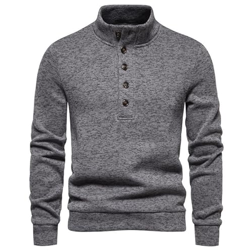 PODOLIXIA Pullover Herren Stehkragen mit 1/4 Knopf-Kragen Langarm Knitted Sweatshirt Einfarbig Strickpullover Mode Pulli Casual Gestrickt-Pulli Männer Thermo Strickwaren von PODOLIXIA