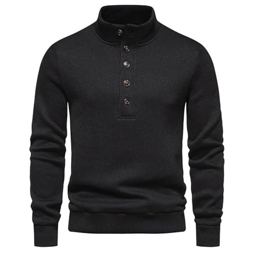 PODOLIXIA Pullover Herren Stehkragen mit 1/4 Knopf-Kragen Langarm Knitted Sweatshirt Einfarbig Strickpullover Mode Pulli Casual Gestrickt-Pulli Männer Thermo Strickwaren von PODOLIXIA