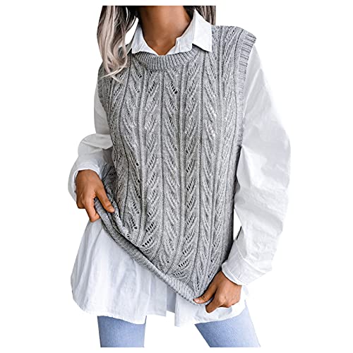 PODOLIXIA Pullunder Damen Ärmelloser Stricken Weste Lose Pulloverweste Oversized Winter-Pullover Einfarbige Komfort Strick-Pullover V Hals Strick-Pulli Frühling Winter Fein-Strick Gilet,XL von PODOLIXIA