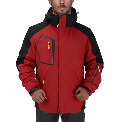 PODOLIXIA Regenjacke und Softshelljacke Herren Hoher Kragen Abnehmbarer 2 in 1 Wasserabweisende Funktionsjacke mit Kapuze Reißverschluss Outdoorjacke für Wandern Trekking Männer Winterjacke von PODOLIXIA