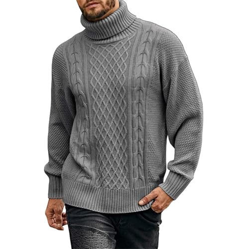 PODOLIXIA Rollkragenpullover Herren, Winterpullover Strickpullover Herren Rollkragen Pullover Strick Sweater mit Zopfmuster Jacquard Männer Longsleeve Winter Hohem Kragen Strickpulli von PODOLIXIA
