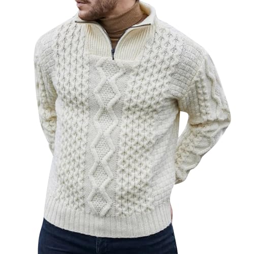 PODOLIXIA Rollkragenpullover Herren mit 1/4 Reißverschluss Turtleneck Winterpullover mit Jacquard Strickpullover Herren Unifarben Arbeitspullover Casual Männer Pullover Herren Herbst Pulli Sweater von PODOLIXIA