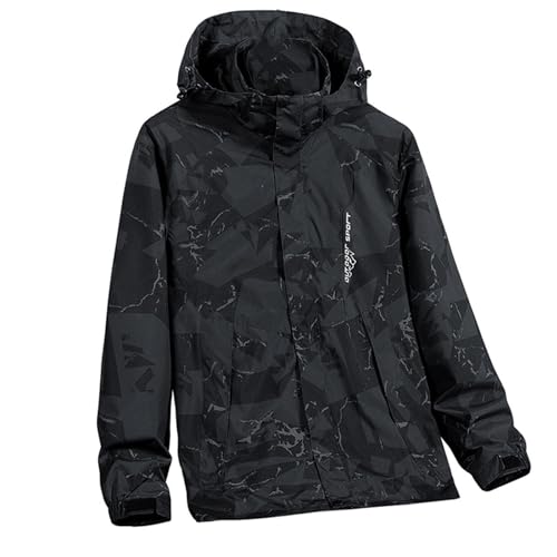 PODOLIXIA Softshell Jacke Herren, mit Kapuze wasserdichte Übergangsjacke Windproof Atmungsaktive Funktionsjacke Reißverschluss Windbreaker Männer Herbst Jacke Dünne Longsleeve Bomberjacke von PODOLIXIA