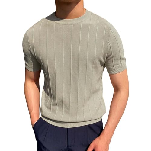 PODOLIXIA Sommer Pullover Herren Kurzarm Strickpullover Rundhals Strick Top Kurzen Ärmeln Gestrickt Sweatshirts Männer Sommer Strickwaren von PODOLIXIA