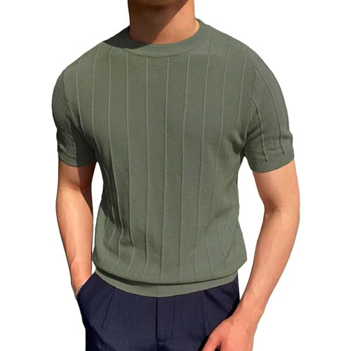 PODOLIXIA Sommer Pullover Herren Kurzarm Strickpullover Rundhals Strick Top Kurzen Ärmeln Gestrickt Sweatshirts Männer Sommer Strickwaren von PODOLIXIA