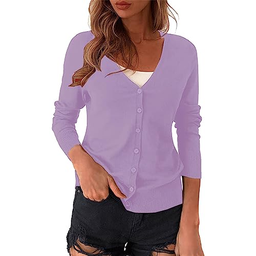 PODOLIXIA Strickjacke Damen Sommer Kurz Cardigan V-Ausschnitt Leichte und Dünne Elegante Oberteile Damen Strick Jacke Strickpullover Langarm Strickmantel mit Knöpfen von PODOLIXIA
