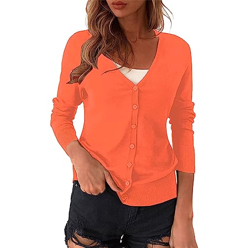 PODOLIXIA Strickjacke Damen Sommer Kurz Cardigan V-Ausschnitt Leichte und Dünne Elegante Oberteile Damen Strick Jacke Strickpullover Langarm Strickmantel mit Knöpfen von PODOLIXIA