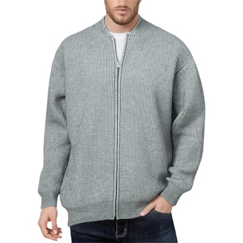 PODOLIXIA Strickjacke Herren Kurz Übergangsjacke Blouson Cardigan mit Zwei-Wege-Reißverschluss Herbst Winter Strick Bomberjacke Solid Color Winterjacke Strickmantel Outwear von PODOLIXIA