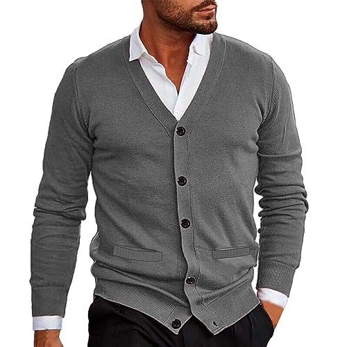 PODOLIXIA Strickjacke Herren Kurz V-Ausschnitt Cardigan Herren mit Knöpfen Herren Pullover Einreiher Einfarbig Strickjacken für Herren Longsleeve Strick Jacke Strickwaren mit Taschen von PODOLIXIA