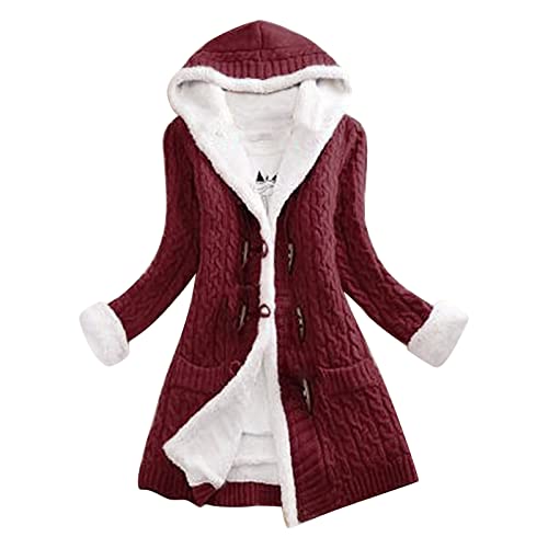 PODOLIXIA Strickjacken mit Kapuze Damen Strick Cardigan Lange Winter Strickcardigan Open Front Strickmantel Leisure Longstrickjacke mit Knopf Langen Ärmeln Jersey Frauen Jumper Sweatshirt von PODOLIXIA