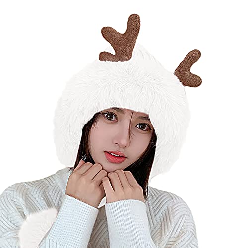 PODOLIXIA Strickmützen Damen Winter Mütze Peruanische Mütze mit Geweih Hüte Baotou Weich Caps Frauen Warmes Modische Lässiges Heap Cap von PODOLIXIA