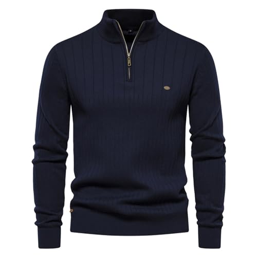 PODOLIXIA Strickpullover Herren Stehkragen mit 1/4 Zipper Cardigan Slim fit Langärmeliges Pullover Strick Herren Sweatshirt Einfarbig Winterpullover Männer Sweater Lässiger Strickpulli von PODOLIXIA