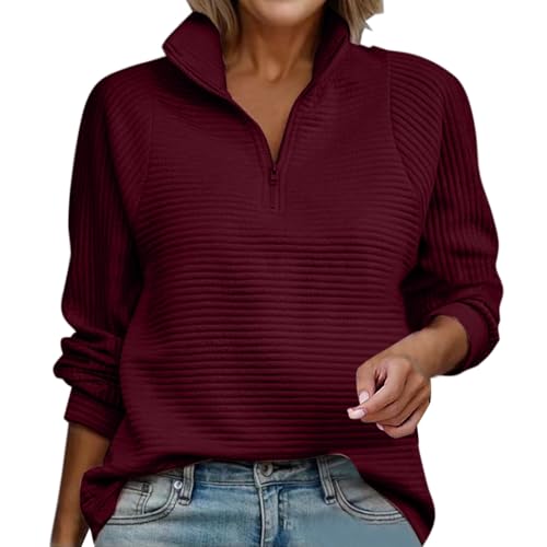 PODOLIXIA Sweatshirt Damen Stehkragen Troyer Damen ohne Kapuze Damen Pullover Herbst Arbeitspullover Oberteile Damen Langarm Half Zip Pullover Damen Einfarbig Raglanärmel Langarmshirts von PODOLIXIA