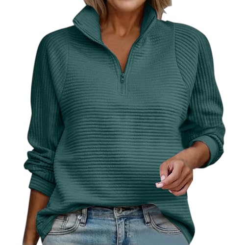 PODOLIXIA Sweatshirt Damen Stehkragen Troyer Damen ohne Kapuze Damen Pullover Herbst Arbeitspullover Oberteile Damen Langarm Half Zip Pullover Damen Einfarbig Raglanärmel Langarmshirts von PODOLIXIA