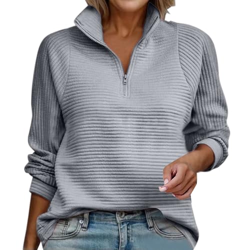 PODOLIXIA Sweatshirt Damen Stehkragen Troyer Damen ohne Kapuze Damen Pullover Herbst Arbeitspullover Oberteile Damen Langarm Half Zip Pullover Damen Einfarbig Raglanärmel Langarmshirts von PODOLIXIA
