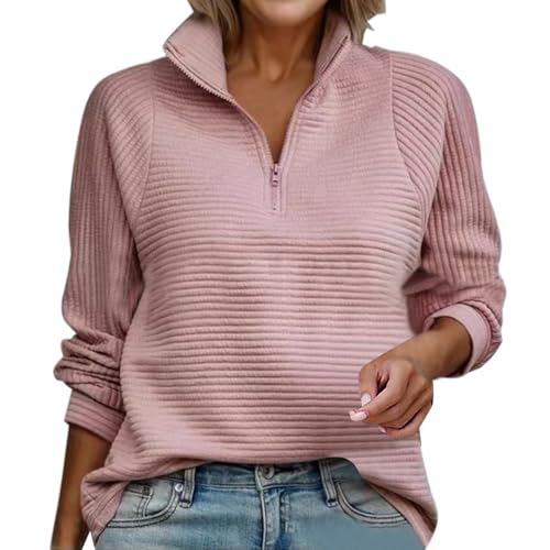 PODOLIXIA Sweatshirt Damen Stehkragen Troyer Damen ohne Kapuze Damen Pullover Herbst Arbeitspullover Oberteile Damen Langarm Half Zip Pullover Damen Einfarbig Raglanärmel Langarmshirts von PODOLIXIA