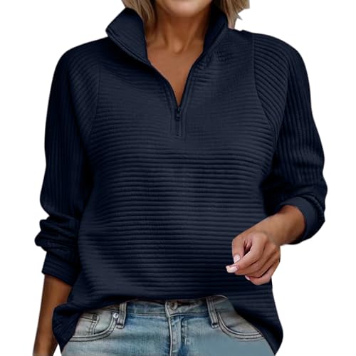 PODOLIXIA Sweatshirt Damen Stehkragen Troyer Damen ohne Kapuze Damen Pullover Herbst Arbeitspullover Oberteile Damen Langarm Half Zip Pullover Damen Einfarbig Raglanärmel Langarmshirts von PODOLIXIA