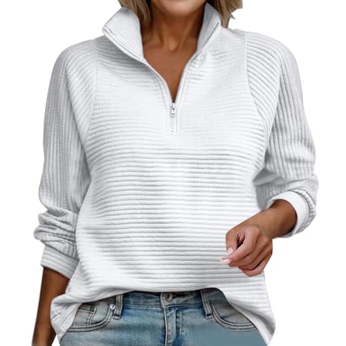 PODOLIXIA Sweatshirt Damen Stehkragen Troyer Damen ohne Kapuze Damen Pullover Herbst Arbeitspullover Oberteile Damen Langarm Half Zip Pullover Damen Einfarbig Raglanärmel Langarmshirts von PODOLIXIA