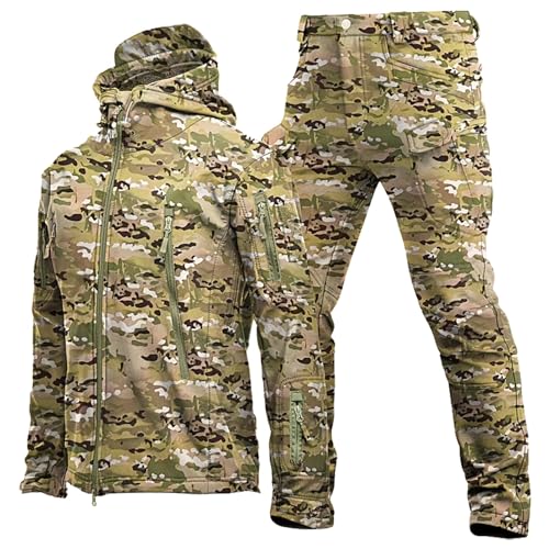 PODOLIXIA Taktische Uniformen Set Herren wasserdichte Militärische Armee KampfanzugGefütterte Polar-Fleece Softshelljacke Hose Camouflage Innenfleece Winter Männer Funktionsanzug 2-Teiler von PODOLIXIA