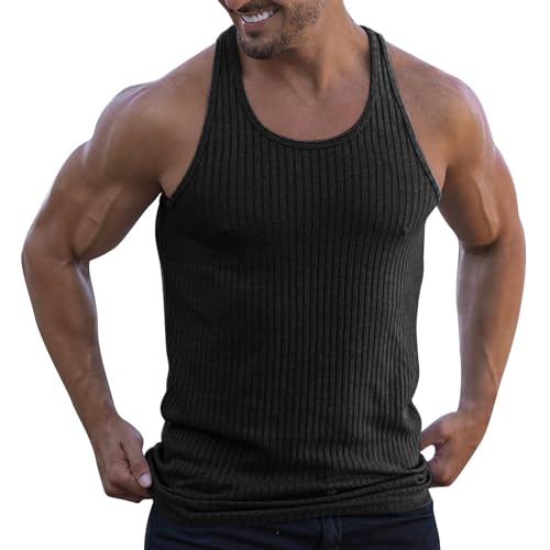 PODOLIXIA Tank Top Herren Sommer Geripptes Gestrickt Muskelshirts Herren Sport Gym Bodybuilding Slim Fit Ärmelloses Tshirt Fitness Training Tanktop Männer Achselshirts Unterhemden Casual Laufshirt von PODOLIXIA