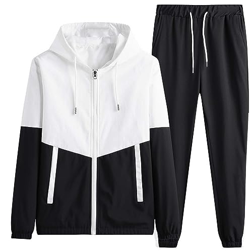 PODOLIXIA Trainingsanzug Herren Set, Jogginganzug mit Kapuze Kapuzenjacke Jogginghose Patchwork-Color Reißverschluss Sportanzug Joggingsuit 2-teilig Hoodie Sweatjacke Hosen mit Taschen Activewear von PODOLIXIA