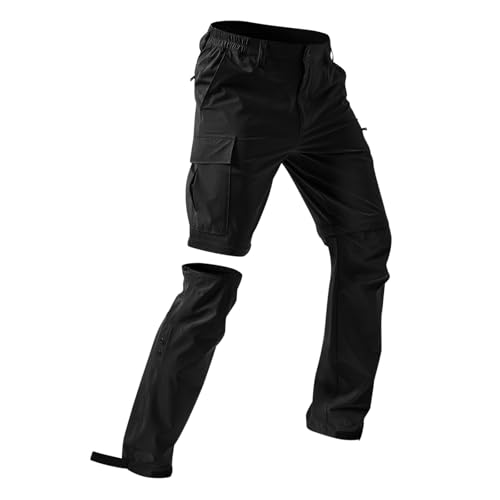 PODOLIXIA Wanderhose Herren Zip Off Abnehmbar Trekkinghose Stretch Outdoorhose Wasserdicht Cargohose mit Gummizug und Reißverschluss Softshellhose Quick Dry Funktionshose Anglerhose von PODOLIXIA