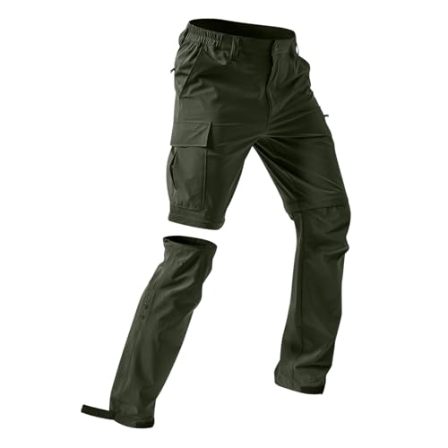 PODOLIXIA Wanderhose Herren Zip Off Abnehmbar Trekkinghose Stretch Outdoorhose Wasserdicht Cargohose mit Gummizug und Reißverschluss Softshellhose Quick Dry Funktionshose Army Hose von PODOLIXIA