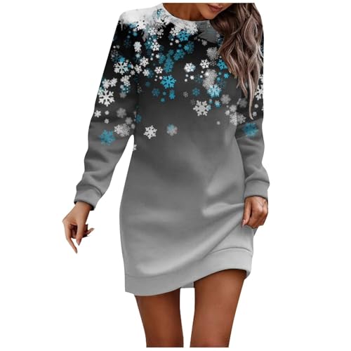 PODOLIXIA Weihnachtskleid Damen Rundhals Merry Christmas Sweatkleid Damen Langarm Weihnachts Damenkleider Frauen Langer Kleider Elegant Wickelkleid Schneeflocken Muster Für Winter Freizeit Partykleid von PODOLIXIA