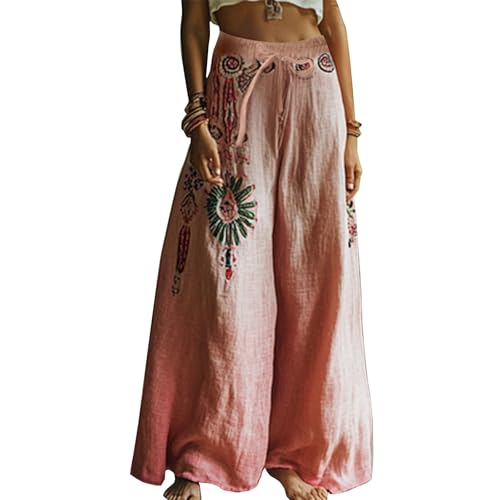PODOLIXIA Weite Hose Damen Weites Bein Marlenehose Boho Blumen Gemusterte Palazzo Sommerhose Leicht Damenhose mit Gummizug Musselin Stoffhose Bequeme Wide Leg Freizeithose Urlaub Strandhose von PODOLIXIA
