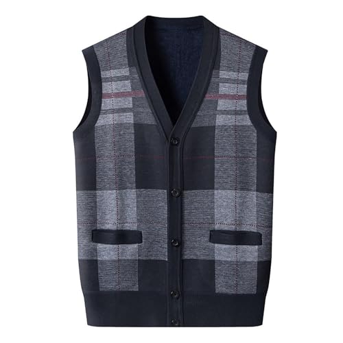 PODOLIXIA Winter Weste Herren Strickweste ohne Ärmel Strickjacke mit Gefütterte Plüsch V-Ausschnitt offene Front Pullunder Ärmellos Strickpullover mit Einreiher Warme Strickwaren Winterweste von PODOLIXIA