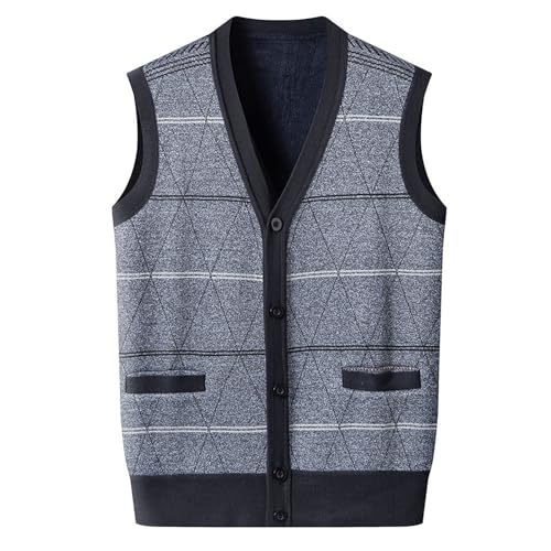 PODOLIXIA Winter Weste Herren Strickweste ohne Ärmel Strickjacke mit Plüschfutter V-Ausschnitt offene Front Pullunder Ärmellos Strickpulli mit Knopfleiste Warme Strickwaren Winterwesten von PODOLIXIA