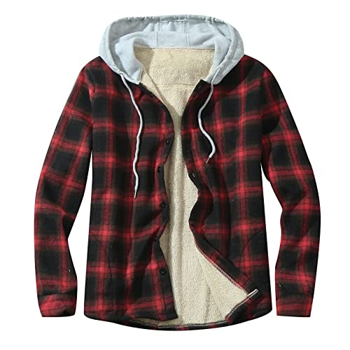 PODOLIXIA Winterjacke Herren Karo Jacke mit Kapuze Flanelljacke Warme Freizeithemden Holzfäller Jacke Innenfleece Holzfällerhemd Tartan Hemdjacken Freizeit Verdickt Karohemd Arbeitshemd von PODOLIXIA