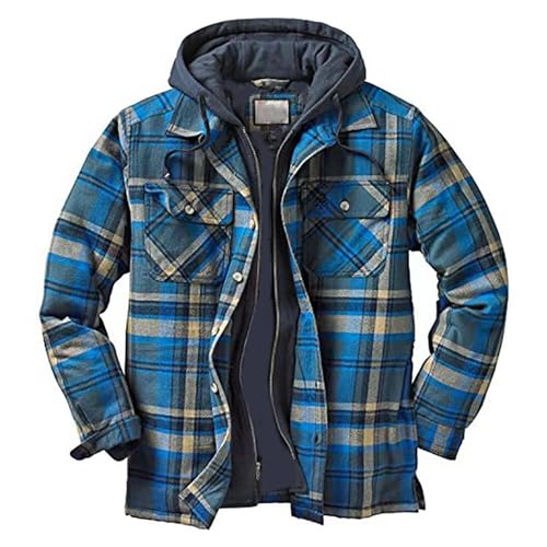 PODOLIXIA Winterjacke Herren mit Kapuze Fleece Gefütterte Karierte Kapuzenjacke Karojacke Knopfleiste Herbst Winter Übergangsjacken Männer Langarm Fleecejacke Hemdjacke Holzfäller-Jacke Arbeitsjacke von PODOLIXIA