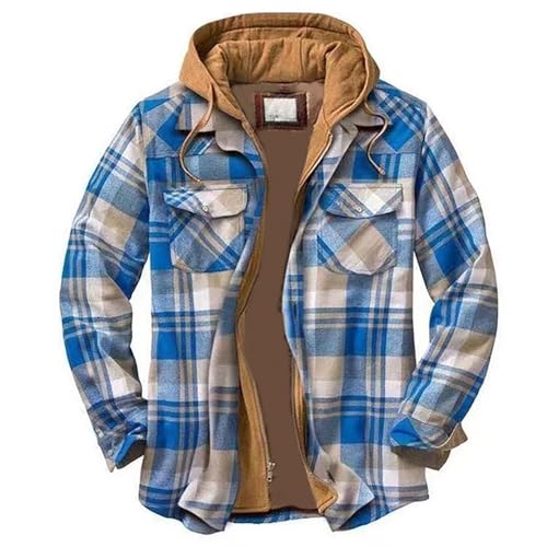 PODOLIXIA Winterjacke Herren mit Kapuze Fleece Gefütterte Karierte Kapuzenjacke Karojacke Knopfleiste Herbst Winter Übergangsjacken Männer Langarm Fleecejacke Hemdjacke Holzfäller-Jacke Arbeitsjacke von PODOLIXIA