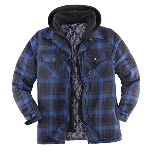 PODOLIXIA Winterjacke Herren mit Kapuze Innenfleece Kariert Kapuzenjacke Karojacke Knopfleiste Herbst Winter Übergangsjacken Men's Langarm Fleecejacke Hemdjacken Holzfäller-Jacke Arbeitsjacke von PODOLIXIA