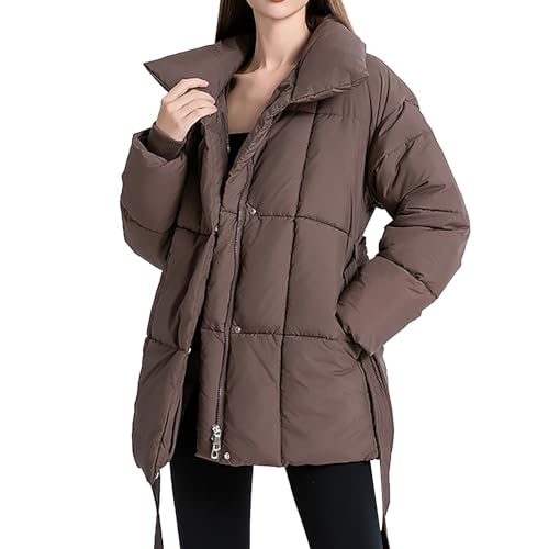 PODOLIXIA Wintermantel Damen Kurz/Lang Steppmantel Hoher Kragen Daunenmantel mit Druckknopf und Reißverschluss Leicht Puffer Jacke mit Gürtel Warm Parka Jacke Casual Übergangsjacke von PODOLIXIA