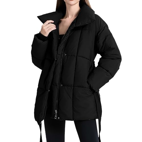 PODOLIXIA Wintermantel Damen Kurz/Lang Steppmantel Hoher Kragen Daunenmantel mit Druckknopf und Reißverschluss Leicht Puffer Jacke mit Gürtel Warm Parka Jacke Casual Übergangsjacke von PODOLIXIA