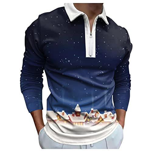 Poloshirts Herren Langarm T-Shirts Weihnachts Golfshirts Weihnachtsmann Shirts Weihnacht Pullover Tops Viertel-Reißverschluss Fitness Shirt Lässig Sport Langarm-Shirt mit Stehkragen von PODOLIXIA