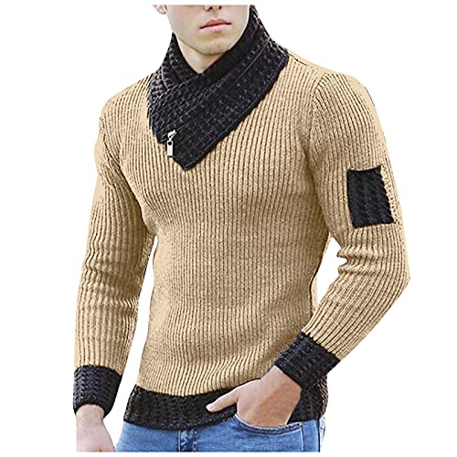 Pullover Herren Hoher Kragen Langärmeliges Strick Sweatshirt Solid Color Strickpullover Funky Pulli Casual Strick-Pulli Männer Thermo Strickwaren von PODOLIXIA