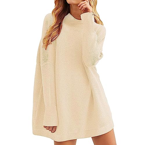 Rollkragenpullover Damen Turtleneck Strickpullover Damen Oversized Pullover Damen Lang Loose Hoher Kragen Strickpulli Übergröße Longsleeve Knits Frauen Sweater von PODOLIXIA