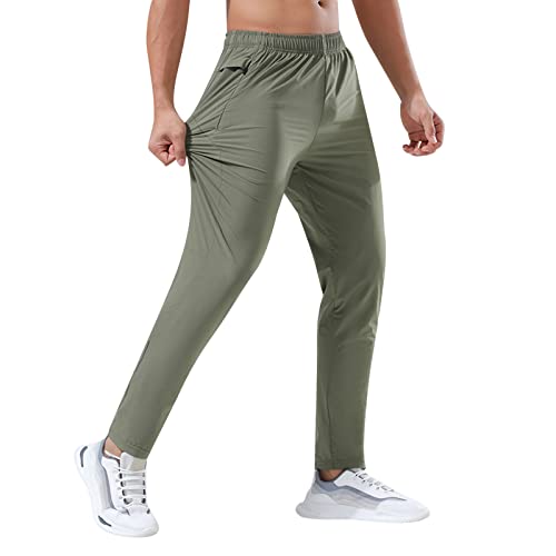 Sporthose Herren Lang Polyester Leicht und Dünn Jogginghose Schnell Trocknend Atmungsaktive Trainingshose mit Gummizug Reißverschlusstaschen Laufhose Einfarbig Stretch Sport Fitness Gym Hose von PODOLIXIA
