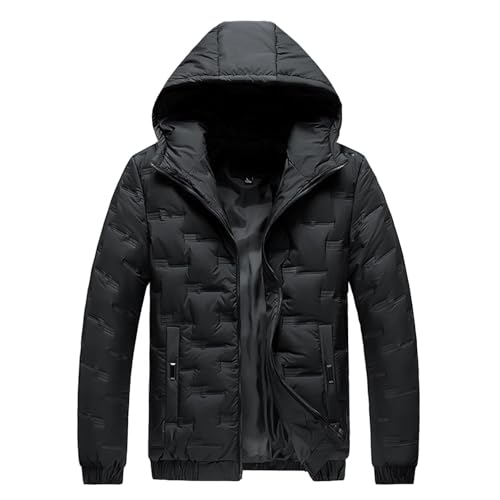 Steppjacke Herren mit Kapuze Thermo Daunenjacken Outdoor Winter Puffer Jacke Kapuzejacke Lockere Winter Jacke Herren Outdoor Jacken Wattierte Jacke Hoody Übergangsjacke Daunenoptik mit Textilprägung von PODOLIXIA